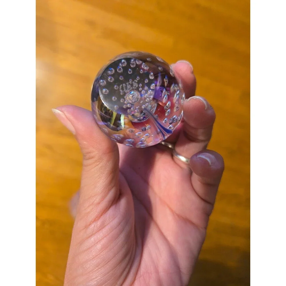 Vtg. 1991 Glass Eye Studio GES Iridescent Egg-Shaped Paperweight Signed